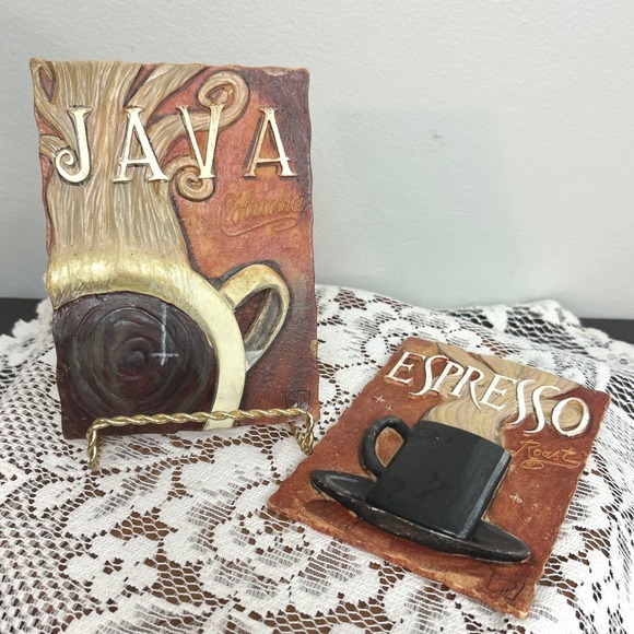 Coffee Theme Wall Decor Java Columbia Espresso Roast Kitchen Art Tile Set 6"T - Picture 1 of 9